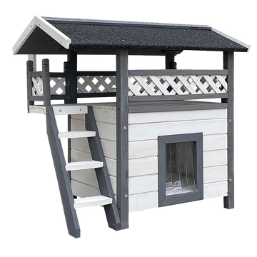 Cat House Weatherproof 2-Story Indoor Outdoor Wooden Shelter Bitumen Roof Unbranded